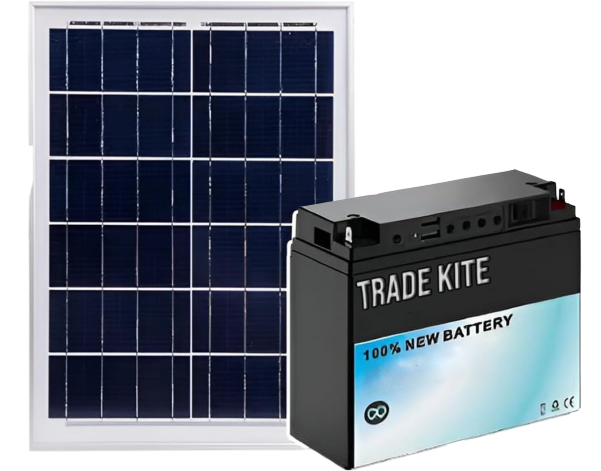 Trade Kite 18V 10W Solar Panel Kit with 12V 7Ah Battery - Weather Resistant