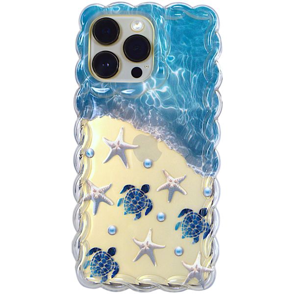 Pleated Phone Case with Starfish and Turtles - Iphone 15 Pro Max - Clear