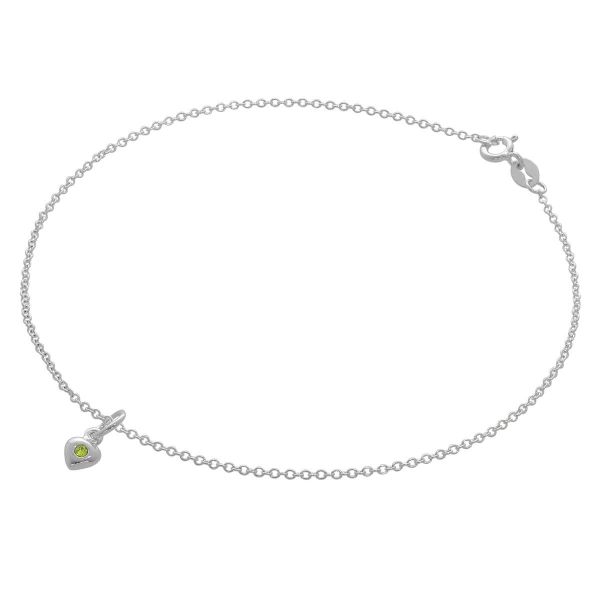 Fine Sterling Silver Belcher Anklet with CZ Crystal August Birthstone