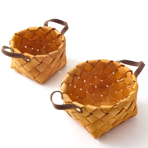 Chenshia 2Pc Natural Wood Chip Woven Vintage Picnic Basket Fruit &amp; Veg Set