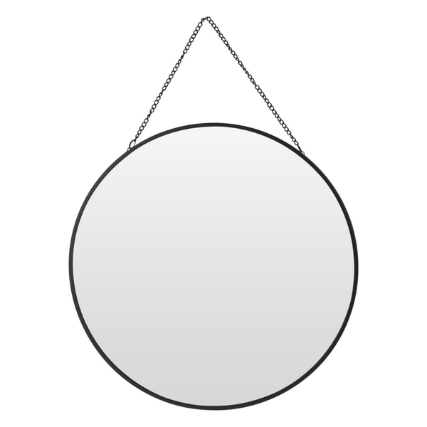 Round Mirror with Black Metal Frame &amp; Chain - 29cm