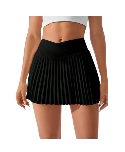 Women's V -Shape Waist Pleated Athletic Skirt - Black