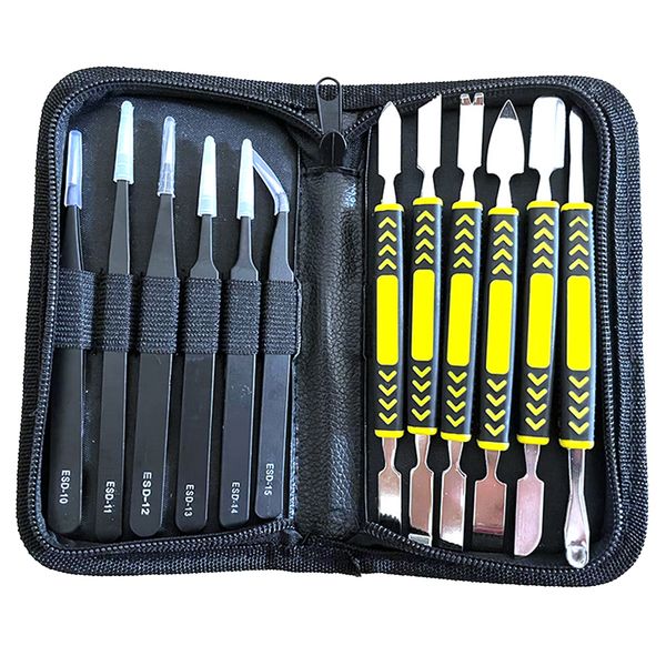 12-In-1 Precision Stainless Steel ESD Tweezers Kit for Soldering Repair