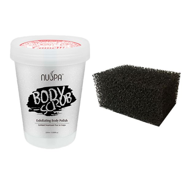 NUSPA Body Polish Camellia 250ml &amp; Black Exfoliating Sponge