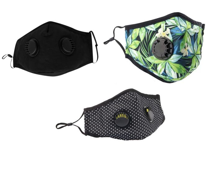 3 x Reusable Face Masks Cloth with Filters - Black, Floral, Polkadot