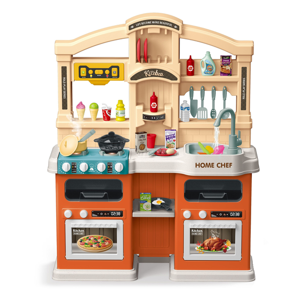 Pretend &amp; Play Kitchen Set with Light &amp; Sound Effects - Orange - 77 Pieces