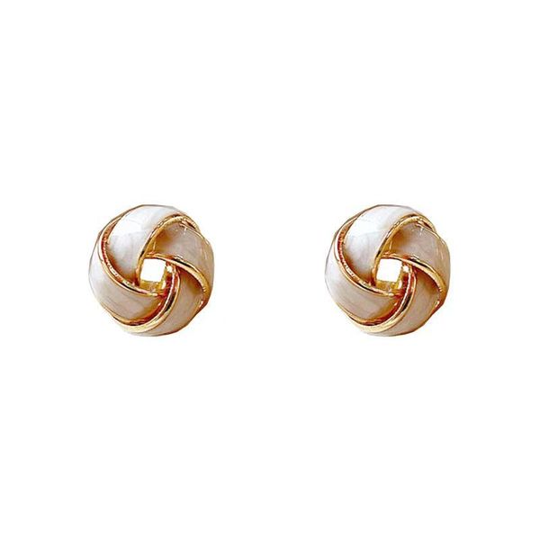 Geometric Surround Spherical Stud Earrings-Creamy-White