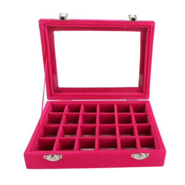 Lockable Velvet Jewelry Box Organizer - 24 Compartments Earrings Rings Storage