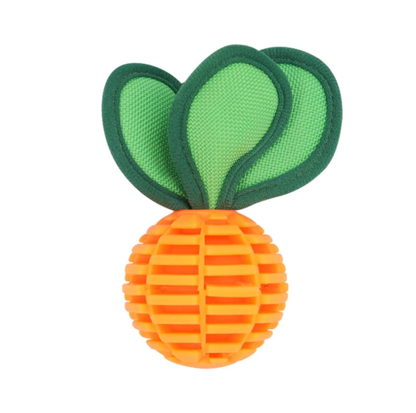 Cute Carrot Squeaky TPU Dog Chew Toy Textured Peanut Butter Treat Ball 11cm