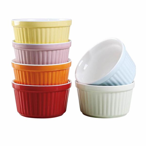 6 Piece Ramekins 6oz Oven Safe, Creme Brulee Ramekin and Souffle Dishes