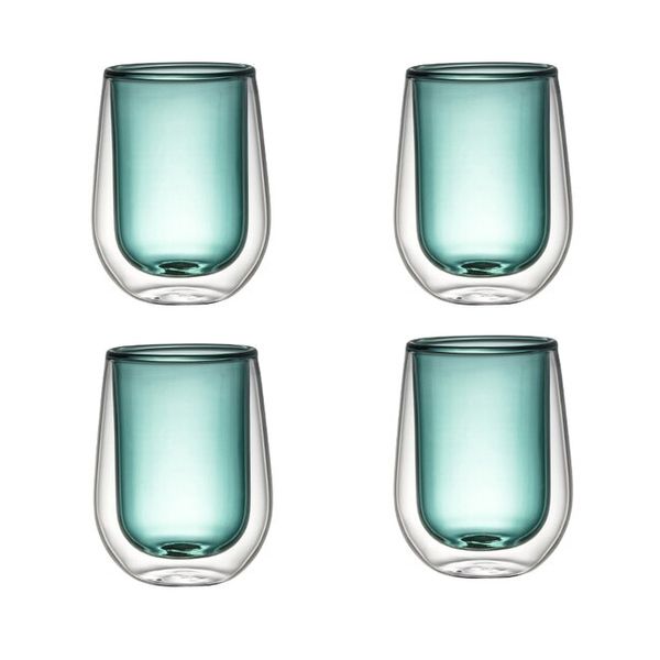 Pack of 4 Colored Double Wall Glass Hot and Cold Cup 300ml - Green