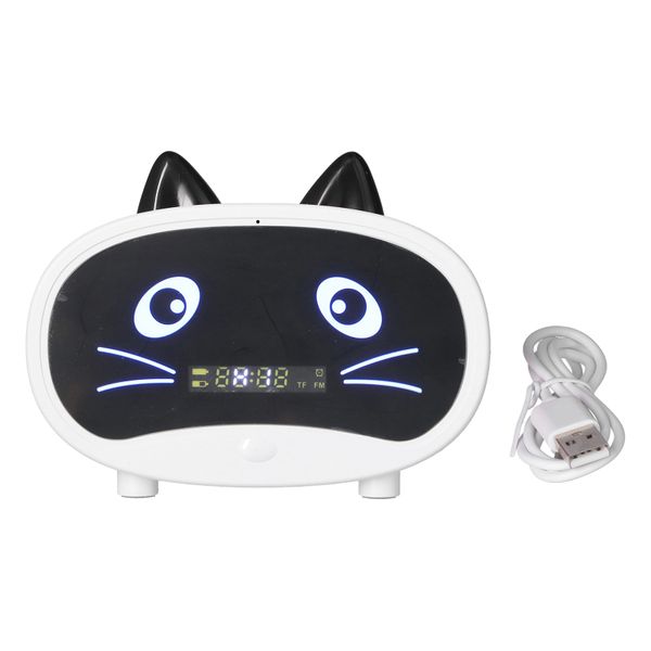 Mini Cartoon Speaker Cute Cat Ear Design Smart Set Dual Alarm Clocks White