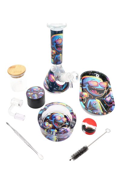 8" Decal Beaker Water Pipe Starter Kit - Cool Alien