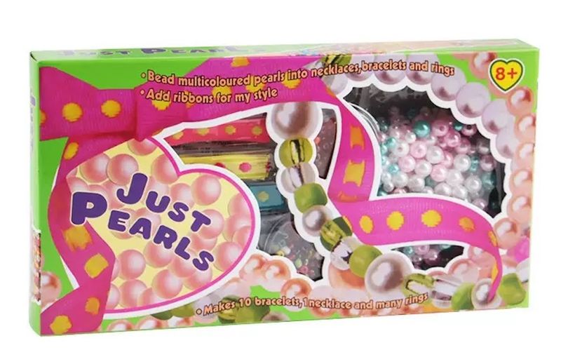 Just Pearls Girls' DIY Bracelet Necklace Rings with Beads Ribbons Gift Pack