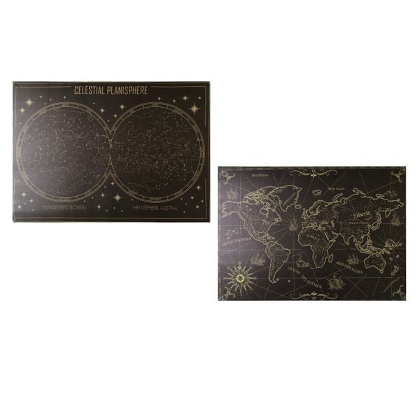 World Map &amp; Celestial Planisphere Chart Canvas (50x70x2.3cm) Set of 2