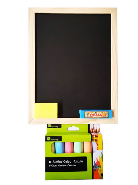 Chalk Board &amp; 6 Jumbo Colour Chalks Set - 30cm x 23cm