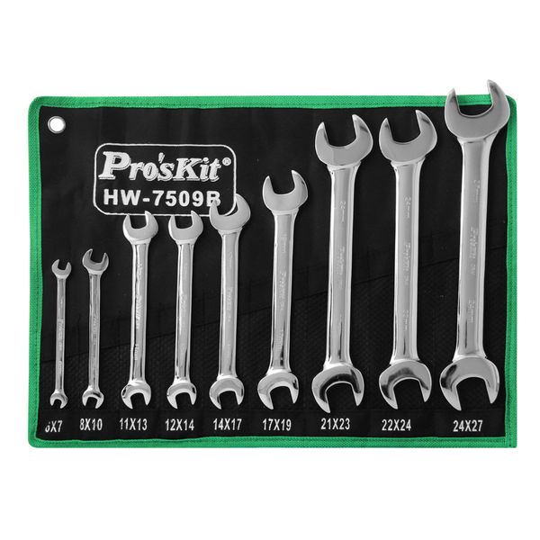 PRK HW-7509B 9-Piece Double Open End Wrench Set with Pouch