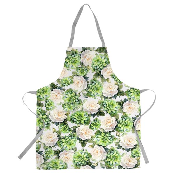 White and Rock Roses Medium Length Apron