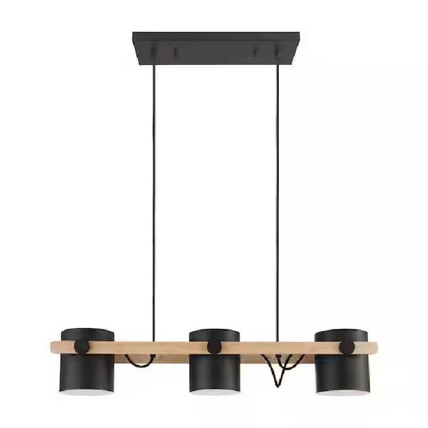 Eurolux - Hornwood Black &amp; Brown Pendant Light Steel &amp; Wood E27