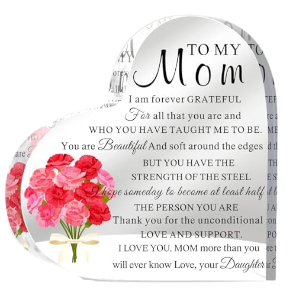Heart Shaped Acrylic Keepsake with A Beautiful Sentiment for Mother - Clear