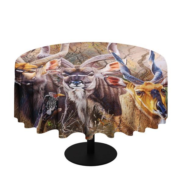The Plains Kudu By Delene Lambert Round Tablecloth
