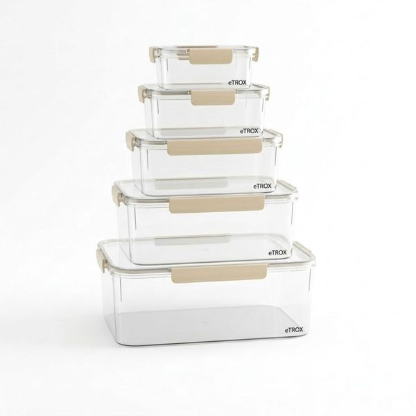 Airtight Food Storage Container Set of 5 Stackable Kitchen Fridge Organisr