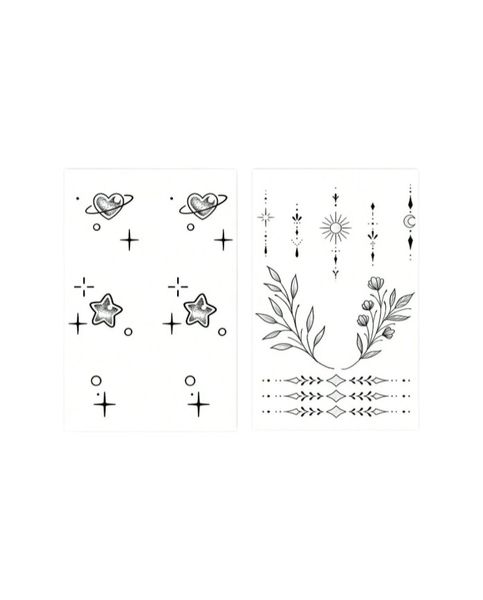 2 Sheets - Cosmic Nature &amp; Boho Symbols Temporary Tattoo Set - Black