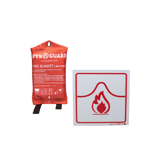 Fire Blanket 1x1m In Fabric case &amp; Fire Blanket Sign (190 x 190mm)