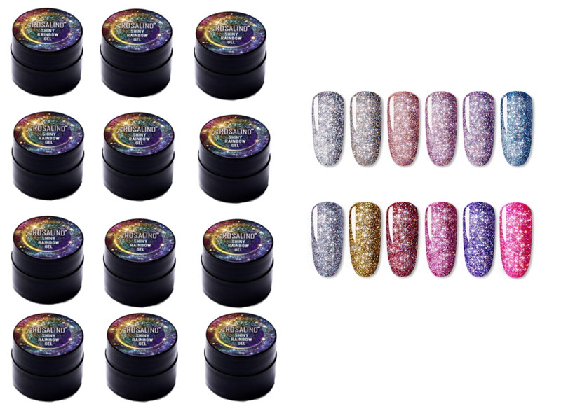 Rosalind Glitter Gel Nail Polish Set of 12 – Rainbow