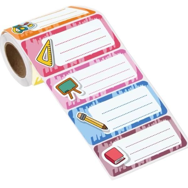 300 Piece Name Labels Roll in Colorful Stickers in 6 Different Colors