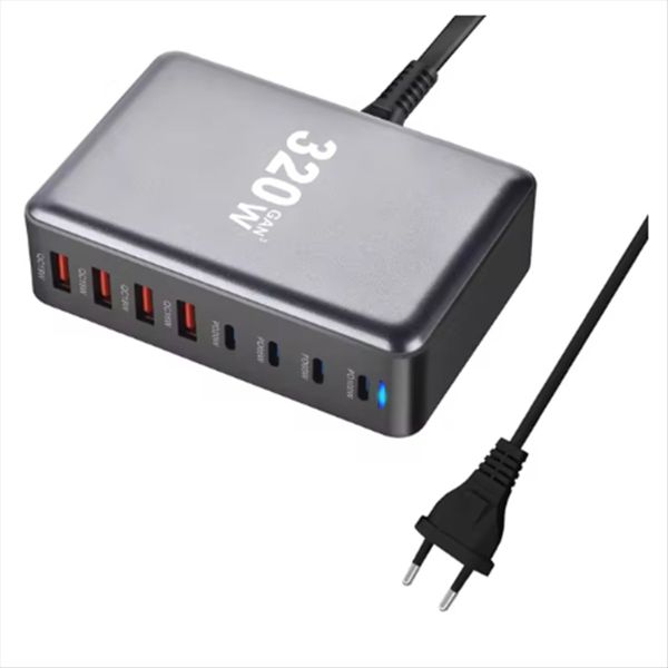 320W Gan Desktop Charger 8-Port Usb Type C Pd Charger Eu Plug