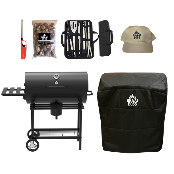 BraaiBoss 70cm Charcoal Barrel Braai Bundle with Cover &amp; Starter Kit