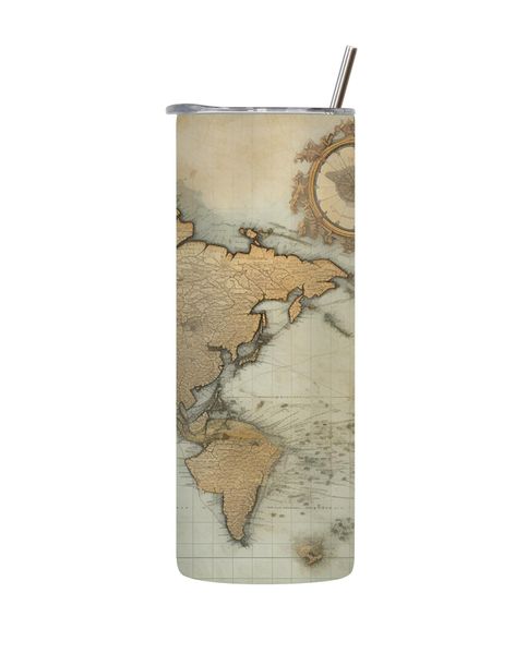 Blue World 20 Oz Tumbler with Lid and Straw Trendy Maps Graphic Present 104