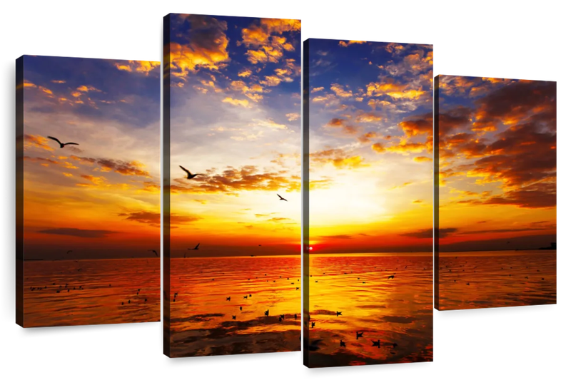 Canvas Art - Sky Sunset 4 Piece Canvas Wall Art For Living Bedroom Decor