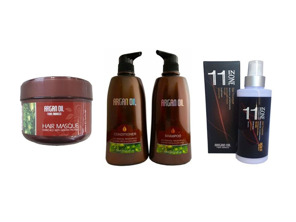 Moroccan Argan Oil 4Pack -Shampoo&Conditioner750ml, Masque200ml, 11-in one