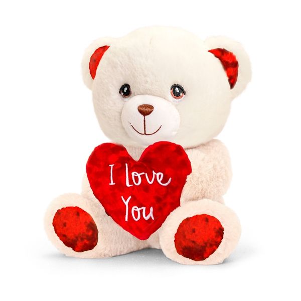Keeleco Valentines White Bear with Love Heart 15cm