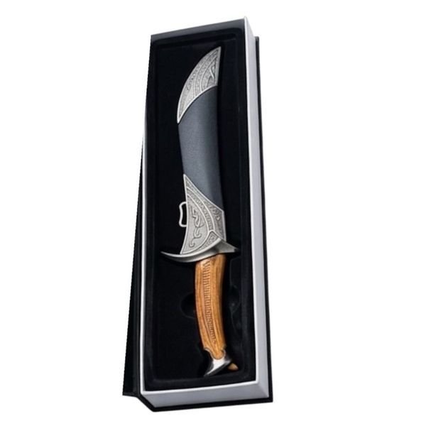 Curved Wood Handle &amp; Engraved Silver Guard Collectible Decorative Knife