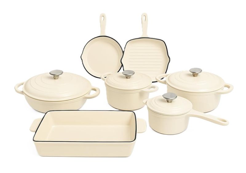 Eleven -Piece Enamel Cast Iron Casserole Cookware Set