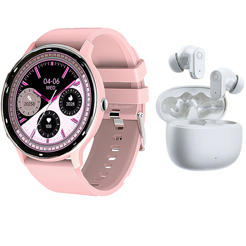 Golden Perfect Pink Smartwatch and Earbuds for women - Lovely Gift for ...