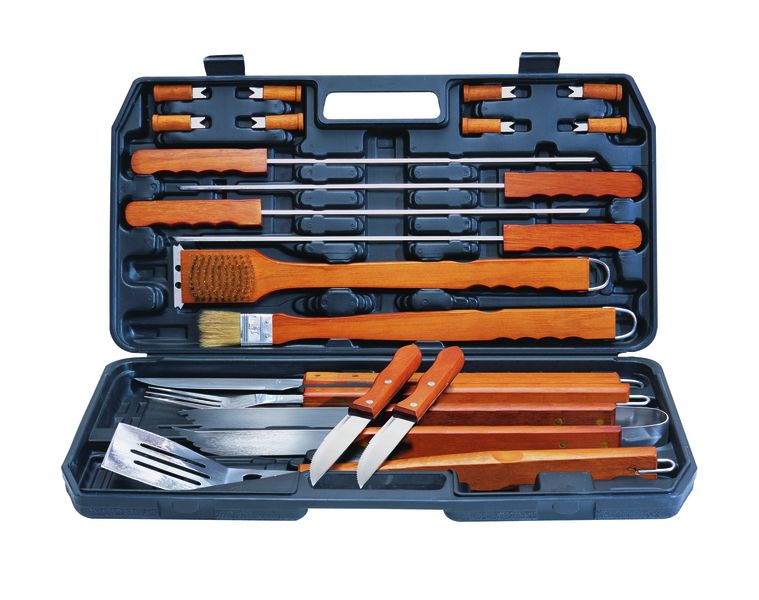 ALVA 21Pc Deluxe Wood-Handled BBQ / Braai Tool Set In Carry Case