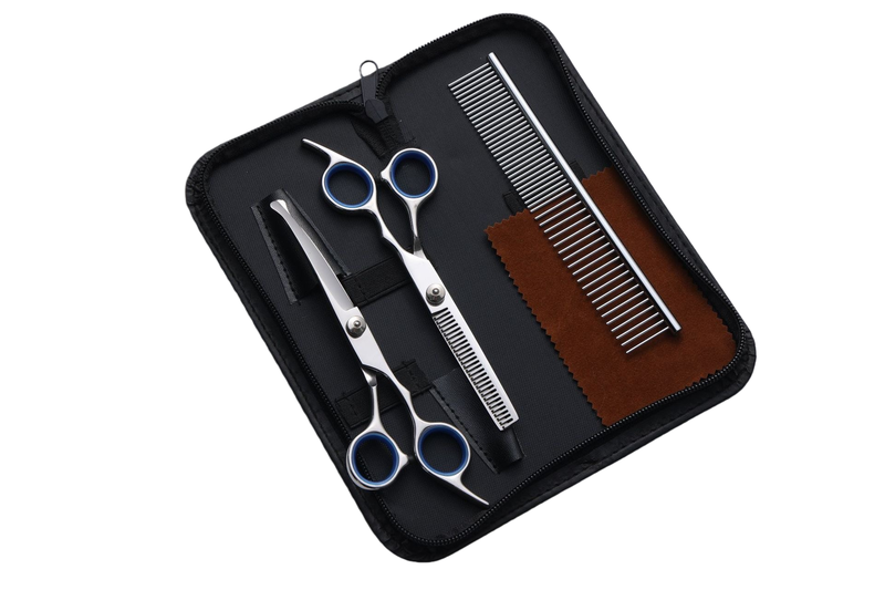 Professional 5-Piece Pet Grooming Scissor &amp; Comb Kit with Case - Blue