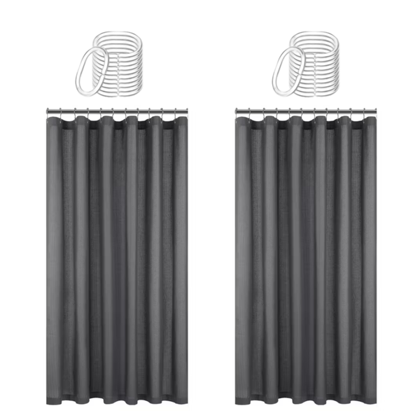 2 Pack Grey Shower Curtain with Hooks - 180 x180cm