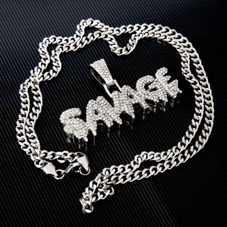 Iced Savage Bling Dripping Letters Pendant Men's Fashion Necklace