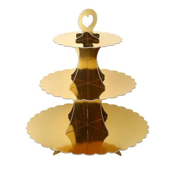 Disposable 3-Tier Gold Color Lace Paper Cake Stand - Party Dessert Display