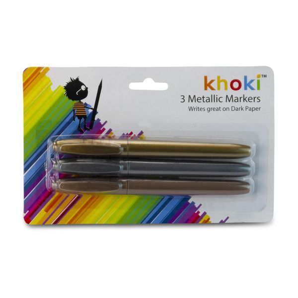 Khoki - Metallic Markers - Art &amp; Craft - Gold, Silver &amp; Bronze - 3 Piece