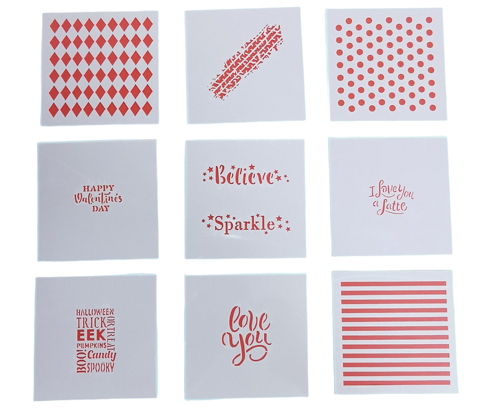 9pcs Stencils For Artwork/Design/Cookie Decorations/Cakes (A)