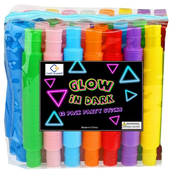 12 Pack LED Glow In The Dark Sticks Light Up Pop Tubes Party Favor Supplies
