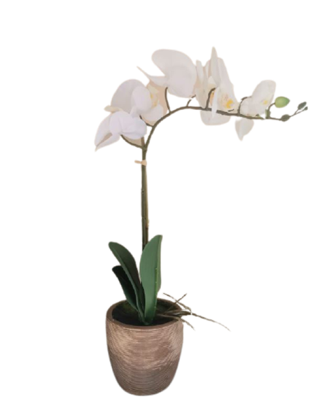 Artificial White Orchid Plant with Brown Vase 1 Stem