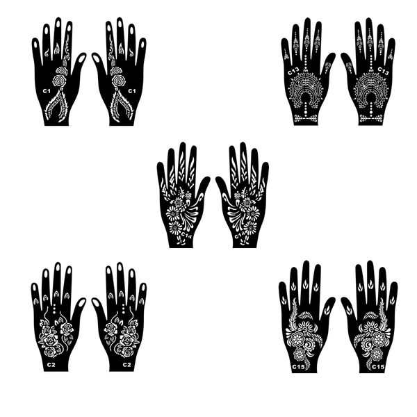 Beauty Temporary Henna Hand Tattoos Stencil Set of 5 Pairs (21.5cm )