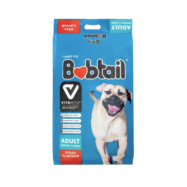 Bobtail Medium/Large Adult Steak Flavoured Dog Food 8kg Shop Today